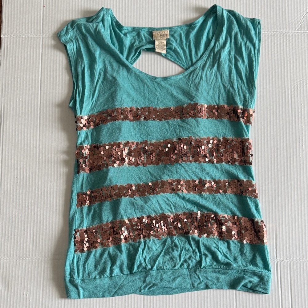 Purchased from Buckle, Teal Top with Bronze Sequin Stripes